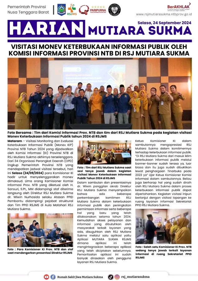 VISITASI MONEV KETERBUKAAN INFORMASI PUBLIK OLEH KOMISI INFORMASI PROVINSI NTB DI RSJ MUTIARA SUKMA